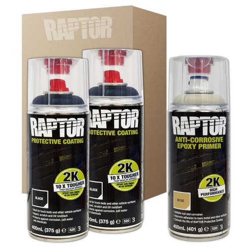 2 x Spray Pintura Raptor 2K Negro 400 Ml + 1 x Imprimación Epoxy 2K Raptor
