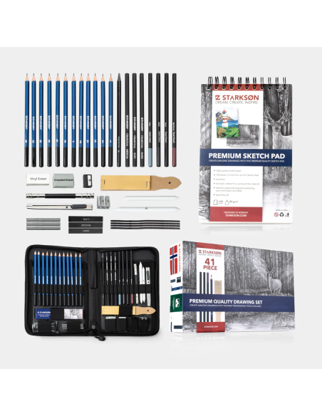 SET 41 Piezas de Lápices de Dibujo con Carboncillo y Grafito Starkson