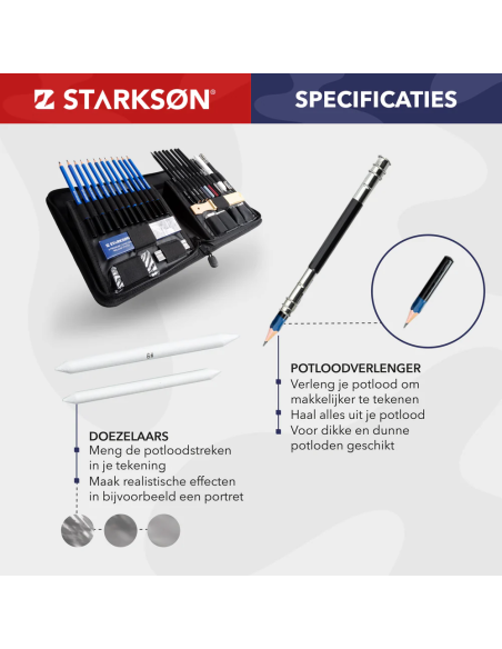 SET 41 Piezas de Lápices de Dibujo con Carboncillo y Grafito Starkson