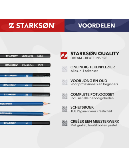 SET 41 Piezas de Lápices de Dibujo con Carboncillo y Grafito Starkson