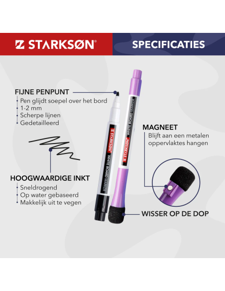 SET 8 Rotuladores Pizarra Blanca con Borrador Starkson