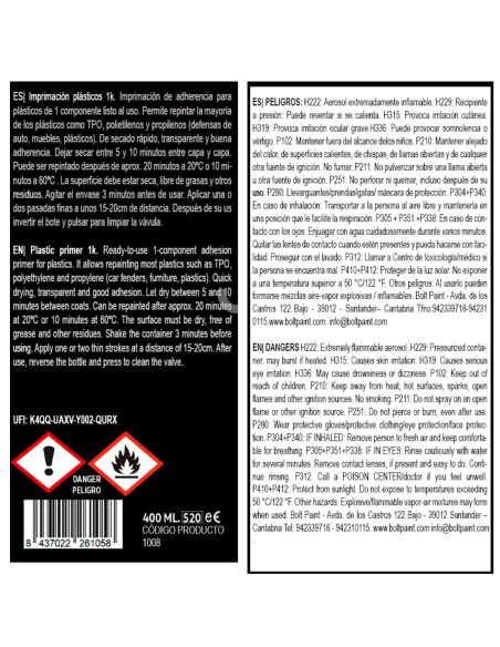 Spray Bolt Imprimación Plásticos 1K 400 Ml