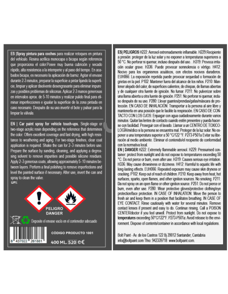 Pack Spray Pintura Bicapa Para Opel Metalizado + Barniz 1K 400Ml