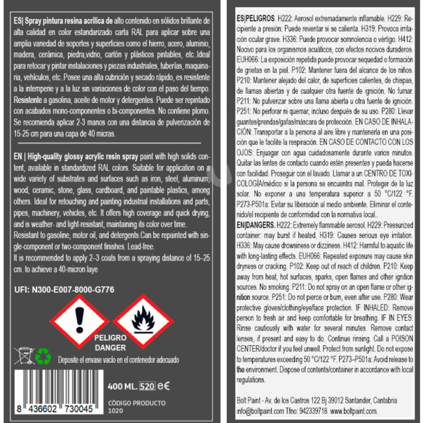 Spray Bolt Premium Acrílico Mate Ral 400 Ml