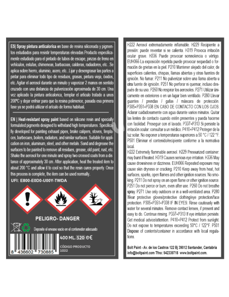 Spray Bolt Pintura Anticalorica Azul 600ºc 400 Ml