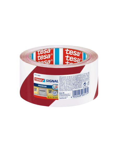 Tesa Cinta Adhesiva Señalización Signal Premium  50 mm x 60 mts Roja - Blanca