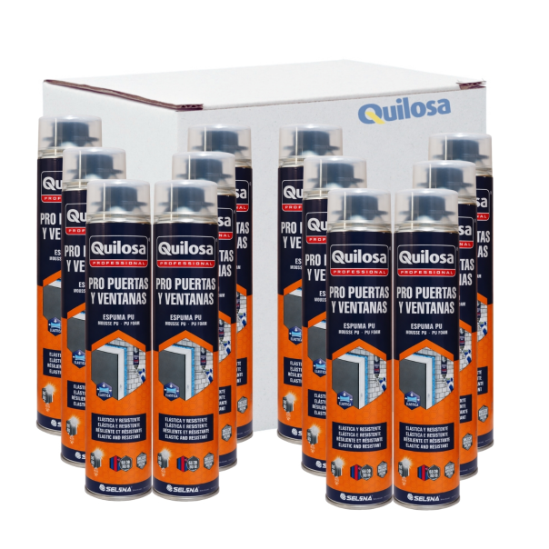 Caja 12 Uds Espuma Poliuretano Pro Puertas Y Ventanas Azul Pistola 750 Ml