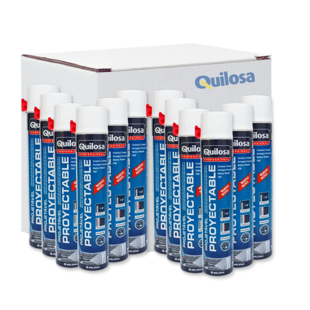 Caja 12 Uds Espuma PU De Aislamiento Bajo Mdi Proyectable Pistola Quilosa 700 Ml