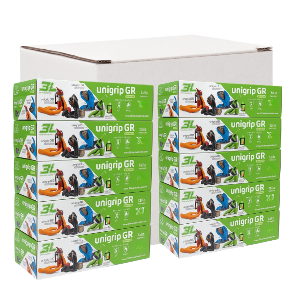 Pack 10 Cajas Guantes De Nitrilo Texturizado Unigrip GR 50 Uds. Talla L